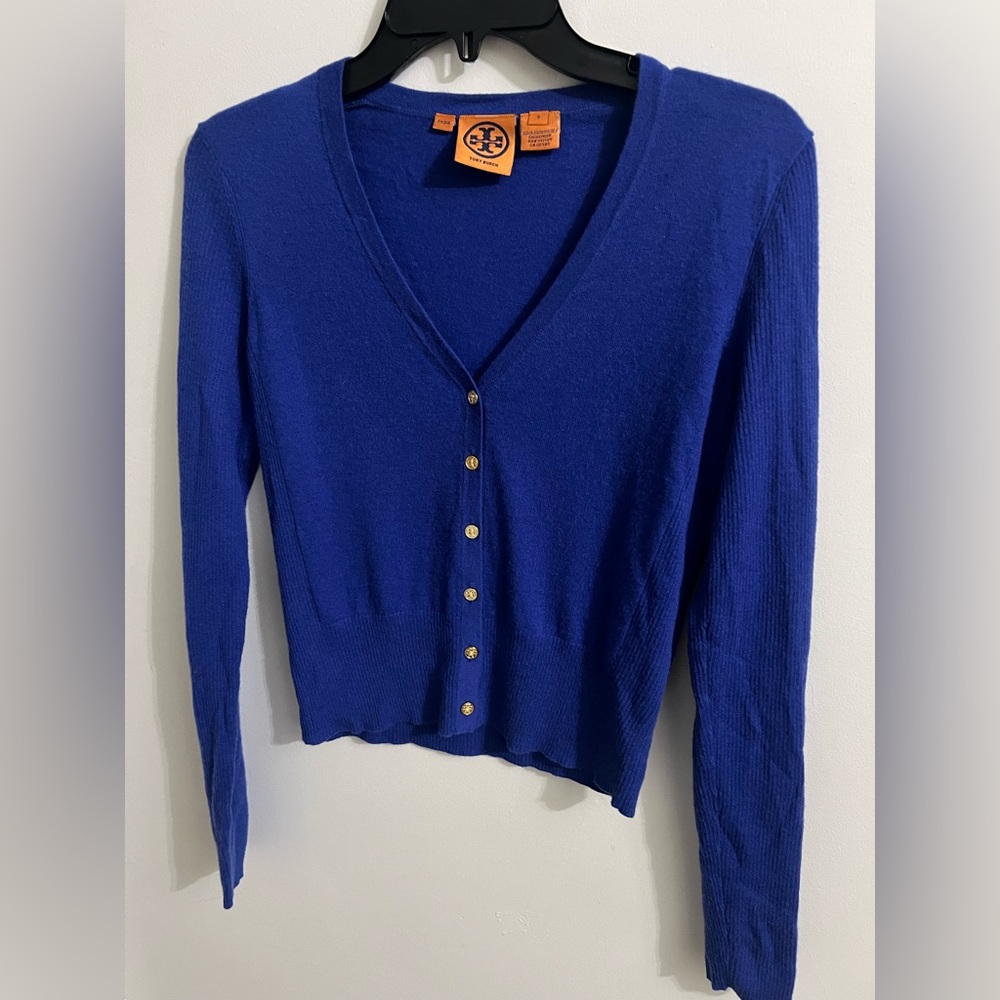 Tory Burch Blue V-Neck cardigan Sweater